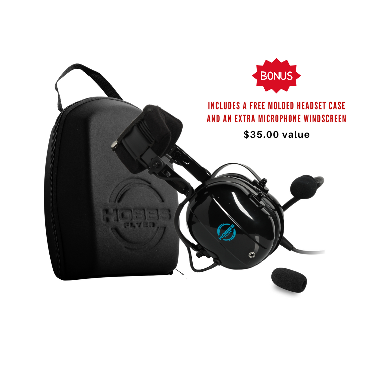 Hobbs Flyer H1 Passive Noise Canceling Aviation Headset with Music Inp