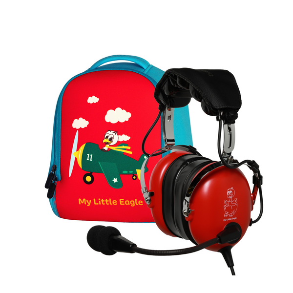 My Little Eagle Youth Aviation Headset - Afterburner Red with bag