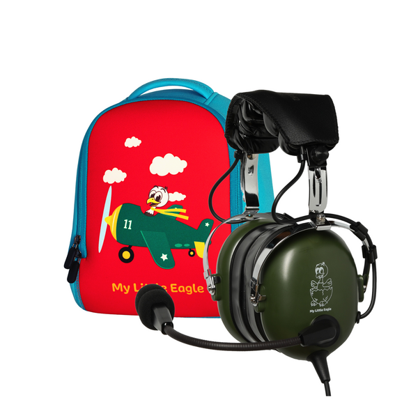 My Little Eagle Youth Aviation Headset - Camo Green + Bag
